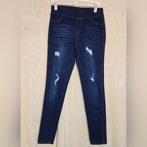 JVINI Women's Size M 18High Rise Skinny Fit Ripped Jeggings Color Dark Blue